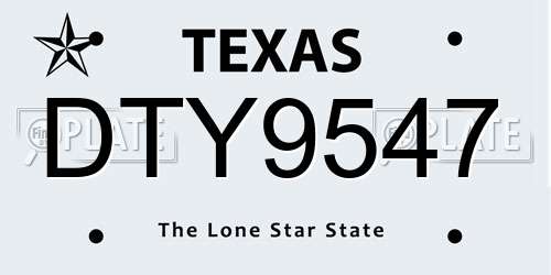 DTY9547 Texas License Plate