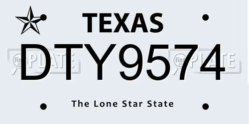 DTY9574 Texas License Plate