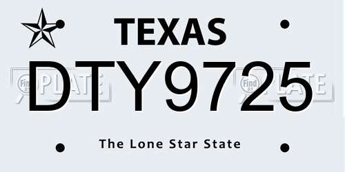 DTY9725 Texas License Plate