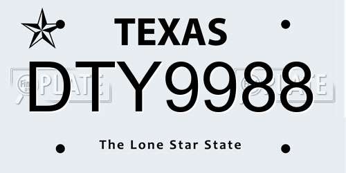 DTY9988 Texas License Plate