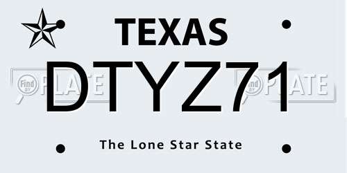 DTYZ71 Texas License Plate
