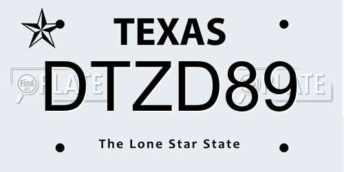 DTZD89 Texas License Plate