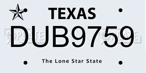 DUB9759 Texas License Plate