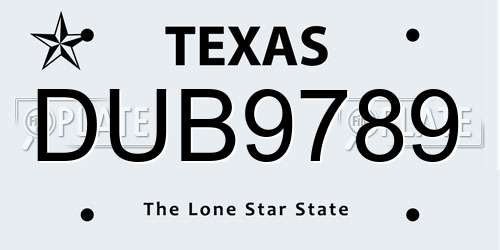DUB9789 Texas License Plate