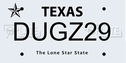 DUGZ29 Texas License Plate