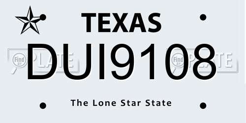 DUI9108 Texas License Plate