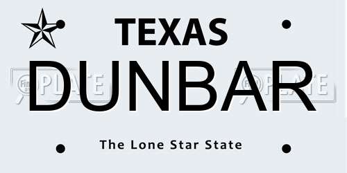 DUNBAR Texas License Plate
