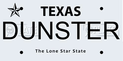 DUNSTER Texas License Plate