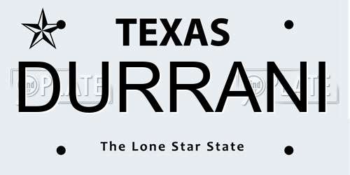 DURRANI Texas License Plate