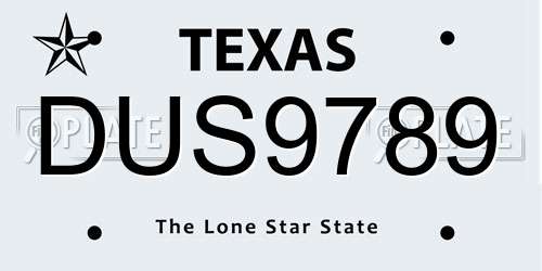 DUS9789 Texas License Plate