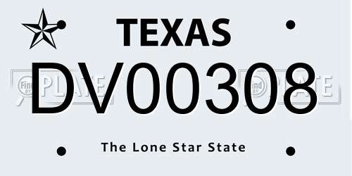 DV00308 Texas License Plate
