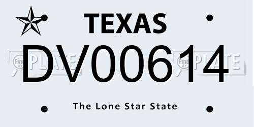 DV00614 Texas License Plate
