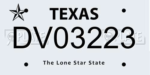 DV03223 Texas License Plate
