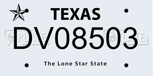 DV08503 Texas License Plate