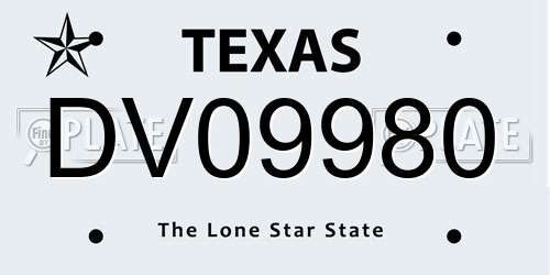 DV09980 Texas License Plate