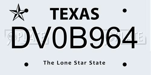 DV0B964 Texas License Plate