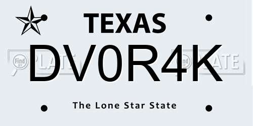 DV0R4K Texas License Plate