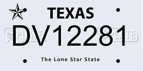 DV12281 Texas License Plate