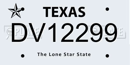DV12299 Texas License Plate