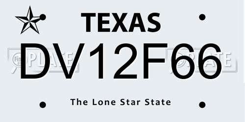 DV12F66 Texas License Plate