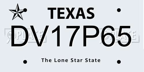 DV17P65 Texas License Plate