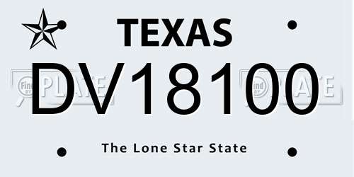 DV18100 Texas License Plate