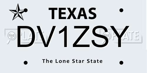 DV1ZSY Texas License Plate