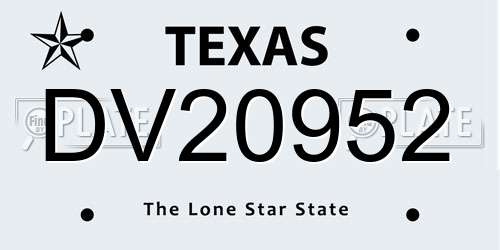 DV20952 Texas License Plate
