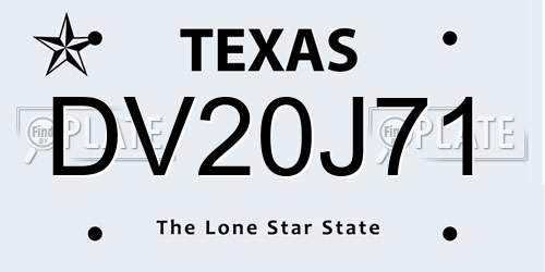 DV20J71 Texas License Plate