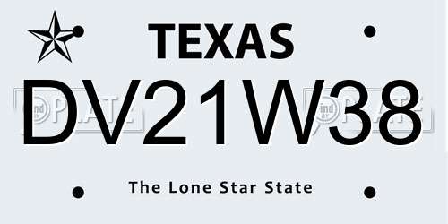 DV21W38 Texas License Plate