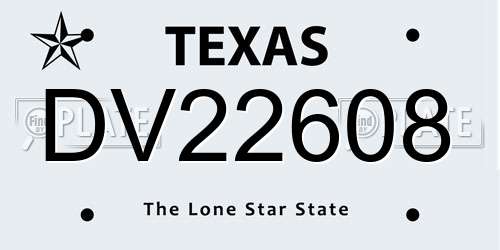 DV22608 Texas License Plate
