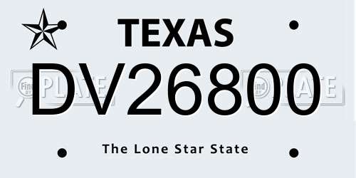DV26800 Texas License Plate