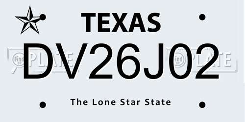 DV26J02 Texas License Plate