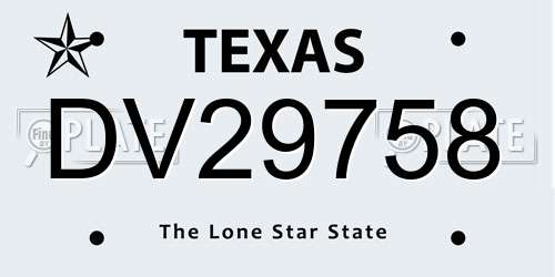 DV29758 Texas License Plate