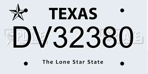 DV32380 Texas License Plate