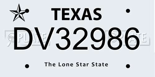 DV32986 Texas License Plate