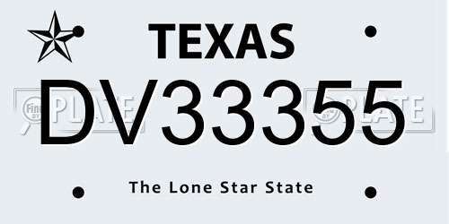 DV33355 Texas License Plate
