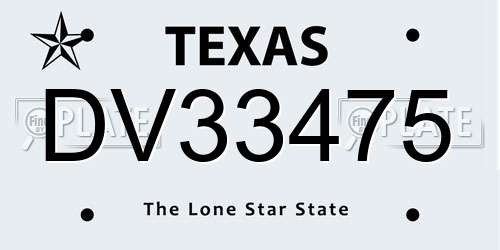 DV33475 Texas License Plate