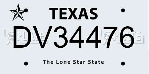 DV34476 Texas License Plate