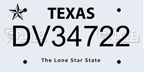 DV34722 Texas License Plate