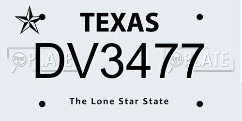 DV3477 Texas License Plate