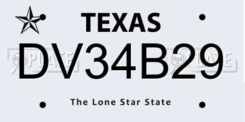 DV34B29 Texas License Plate