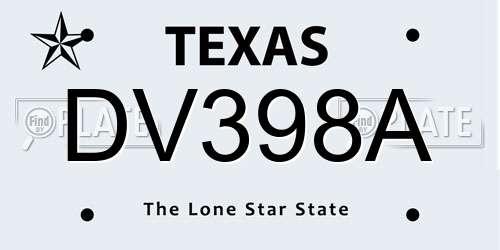 DV398A Texas License Plate