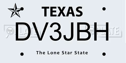 DV3JBH Texas License Plate