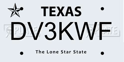 DV3KWF Texas License Plate