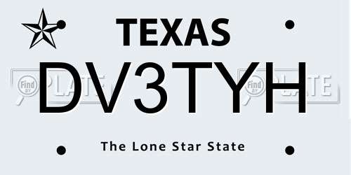 DV3TYH Texas License Plate