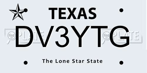 DV3YTG Texas License Plate