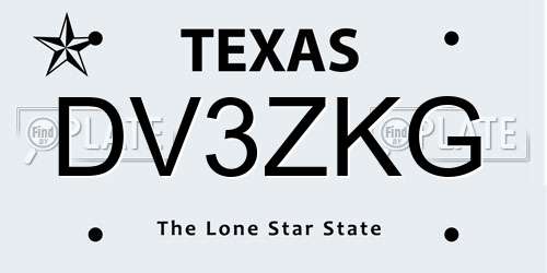 DV3ZKG Texas License Plate