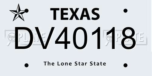 DV40118 Texas License Plate