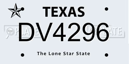 DV4296 Texas License Plate